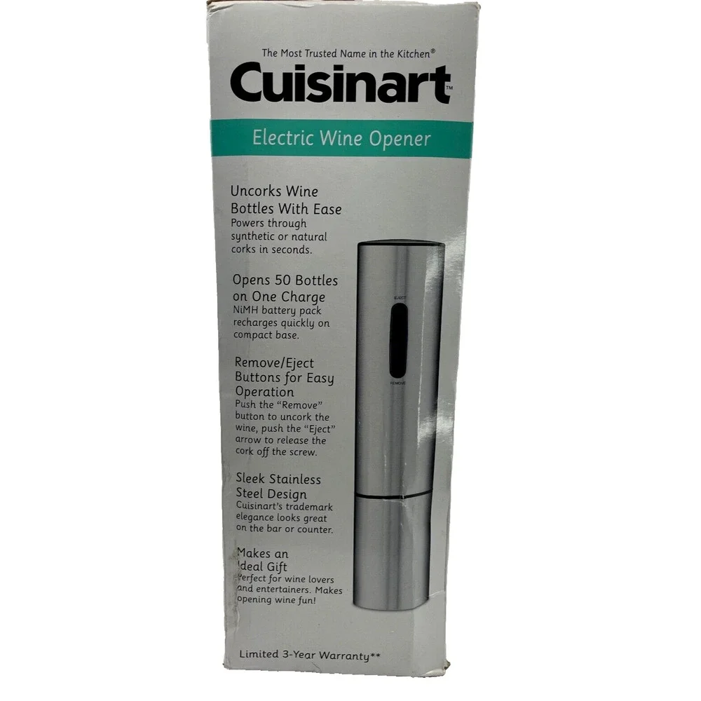 Cuisinart Electric Wine Opener Model CWO-25 with Charging Base NIB BPA Free